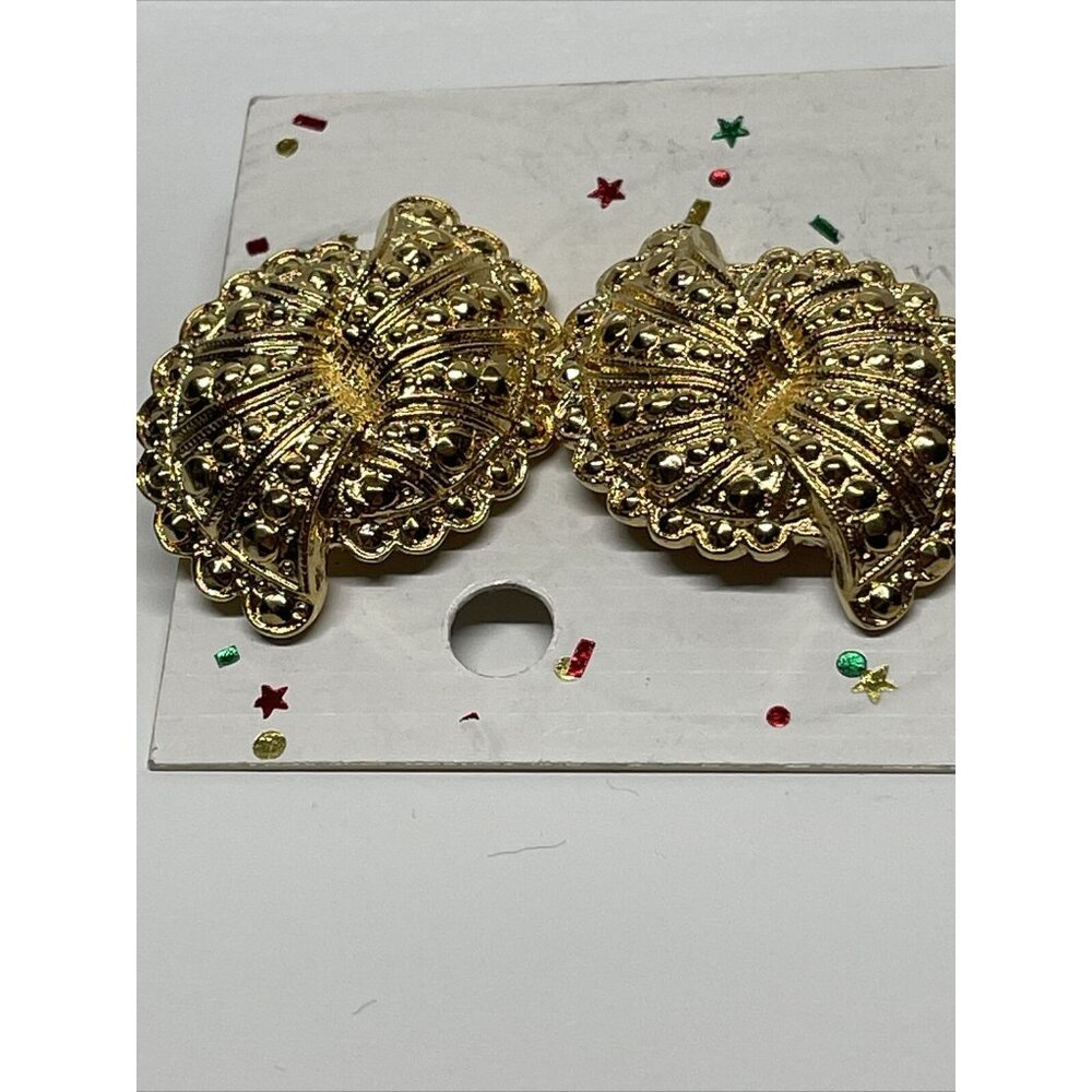 NOS Avon 1988 Fanfare Faux‎ Marcasite Double Fan Look Gold Tone Pierced Earrings